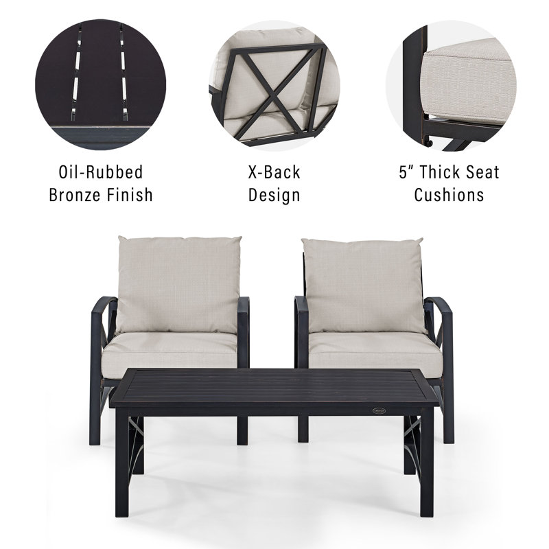 Mosier 2 - Person Patio Conversation Set with Cushions, Oatmeal
