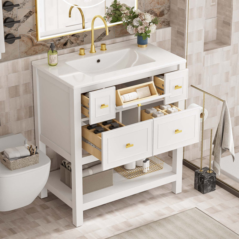 Sophisticated Bathroom Vanity With Multiple Functional Features For Optimal Storage, White