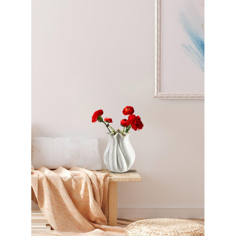 Vase en céramique émaillé blanc de 8,5 pouces Rosecliff Heights