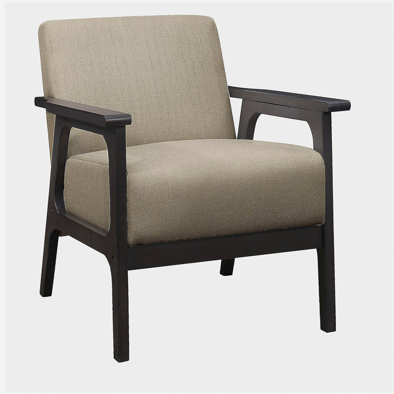 Chaise d'appoint rembourrée en tissu brun clair 1 pièce en bois d'hévéa massif gris antique