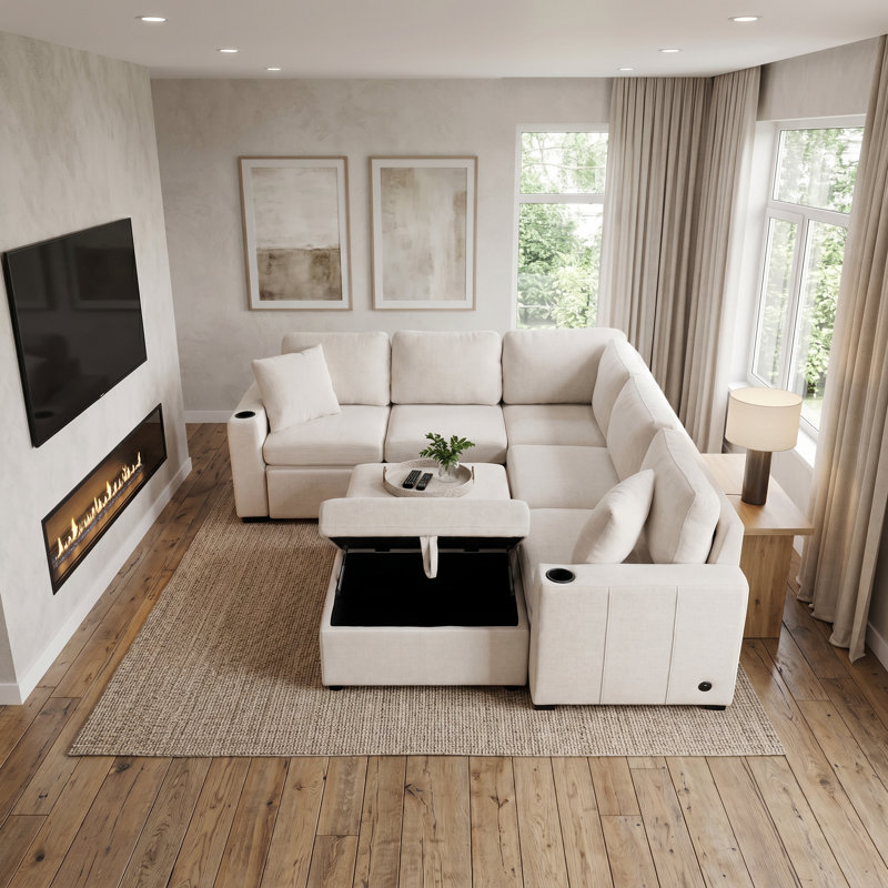 Canapé-lit modulaire en L 84,7 po Chenille, Beige