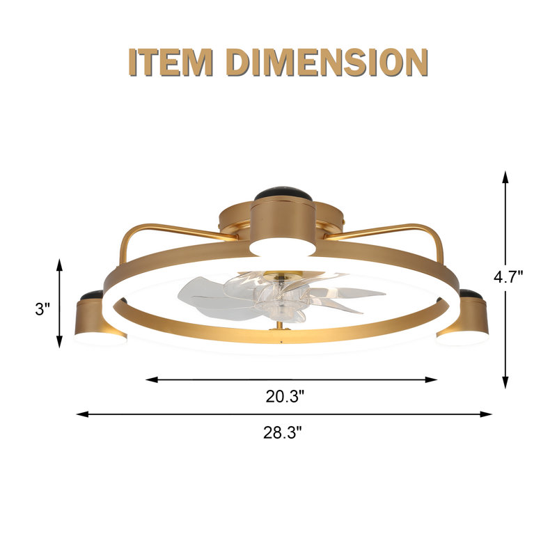Starry Night Light 28" LED Gold Ceiling Fan with Dimmable Light and Remote Low Profile Fans