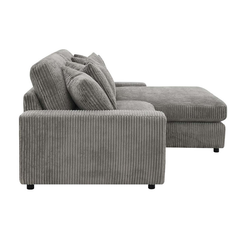 Canapé modulaire réversible Tavia 84 po avec 6 coussins en velours côtelé gris Tavia