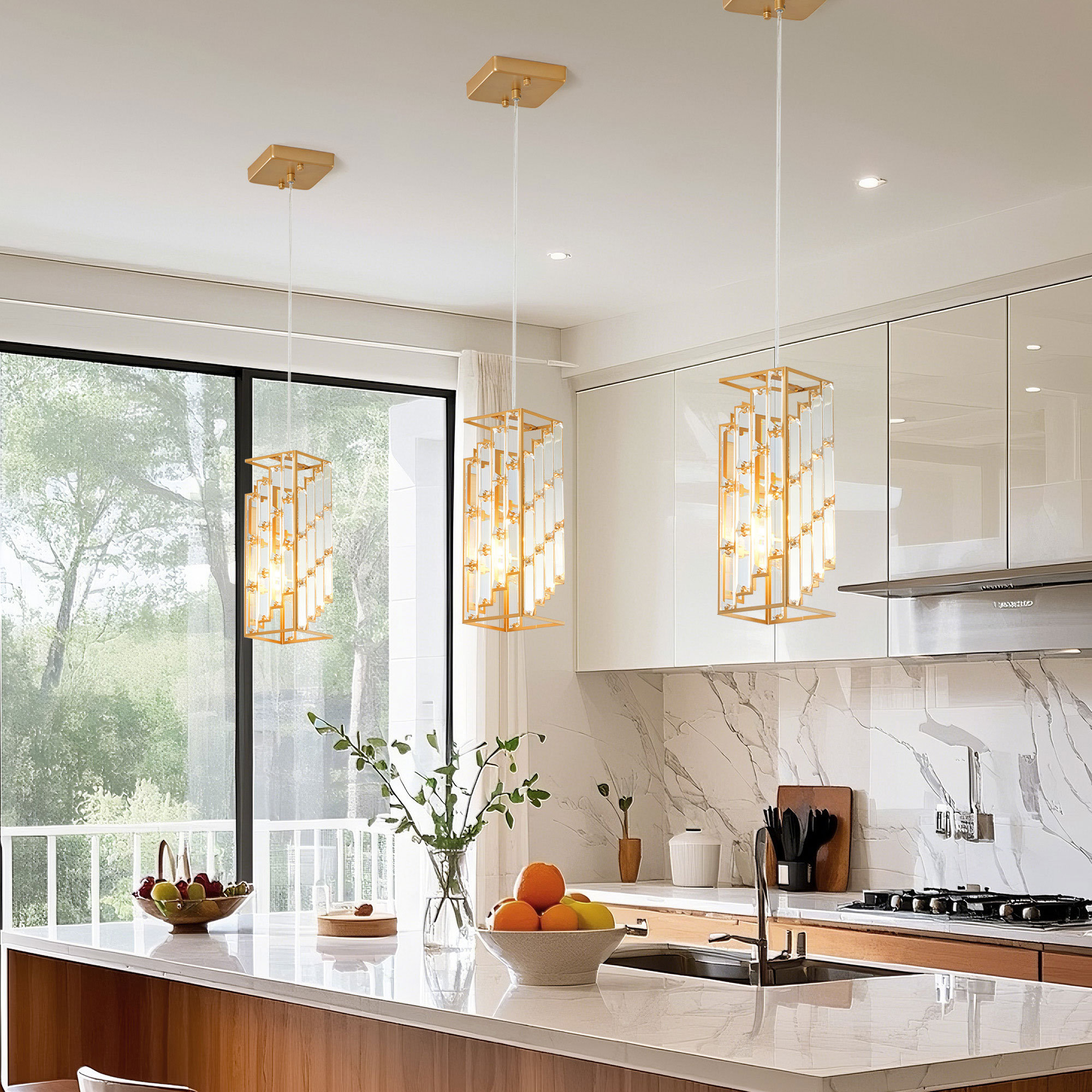 Mercer41 Furnary 3-Lighs Crystal Geometric Prism Pendant Lights, Adjustable  Height, for Kitchen Island, Dining Room, Hallway Reviews Wayfair