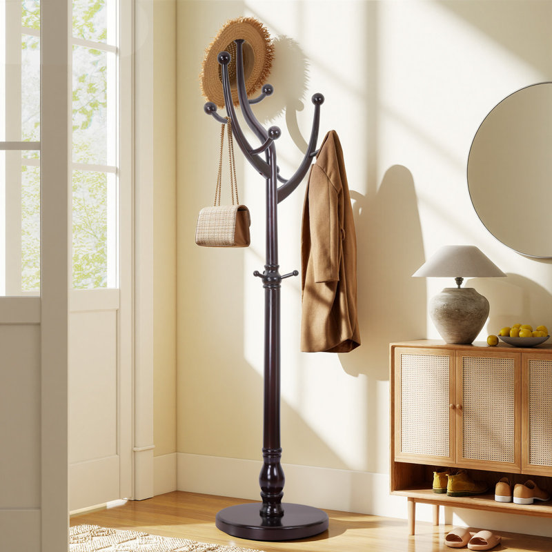 Ameeta 8-Hook Solid Wood Coat Rack, Dark Red