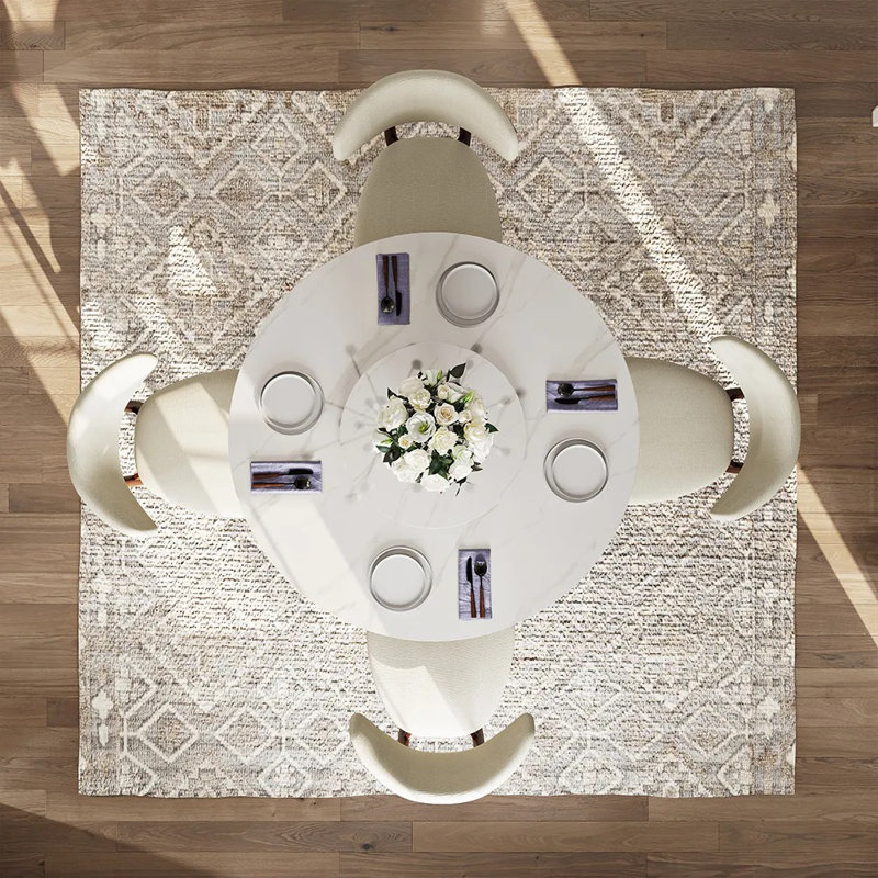 Table de salle à manger CR039AEH-WFUS1, H 29,53 po x L 51,18 po x l 51,18 po, Blanc lustré, Bronze