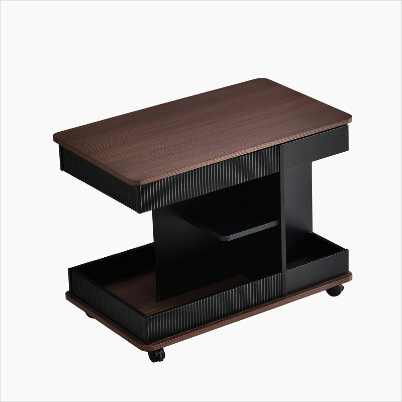 U-Can Adjustable End Table with Wheels, Modern Multifunctional Sofa Side Table with Lift-Top, 360°Rotating Top and Storage Space for Living Room, Small Space