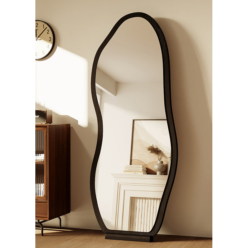 Miroir de plancher mural de style français rétro irrégulier avec vue sur toute la longueur, 62,99 po x 19,69 po