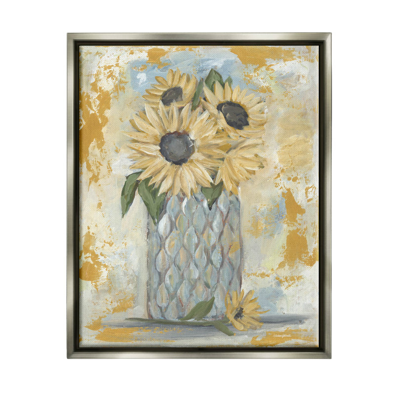 «Rustic Weathered Sunflower Vase» par Mackenzie Kissell, H 31 po x l 25 po x P 1,7 po, Cadre flottant gris lustré
