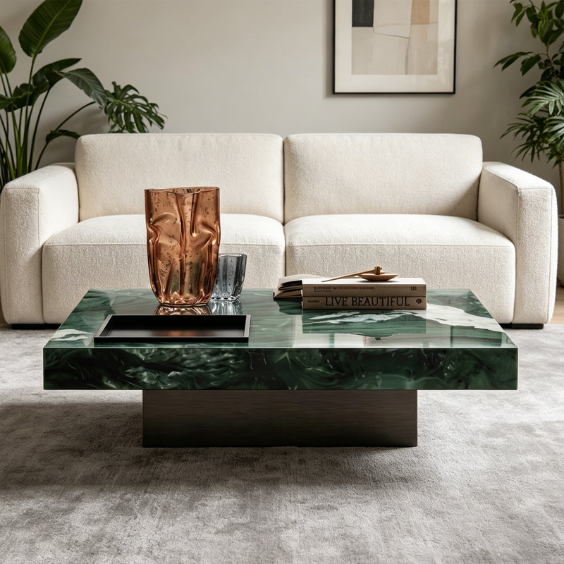 Table basse carrée en marbre italien minimaliste, 11.8" H x 43.3" W x 43.3" D