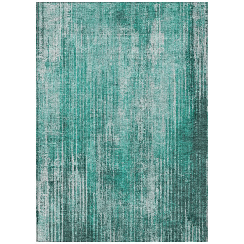Tapis extérieur lavable rayé bleu sarcelle 3 pi x 5 pi bleu turquoise et gris
