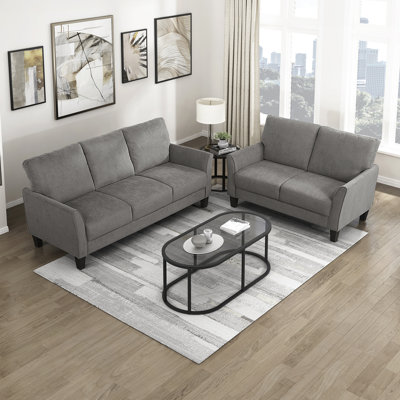 Kowal Modern & Contemporary Textured Fabric 2-Piece Living Room Set with Flared Arms, High-Density Foam & Pocket Coil Seating & Attached Cushions