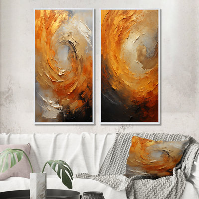 Gold Orange Desert Mirage Spiral - Abstract Spirals Canvas Wall Art Set Of 2
