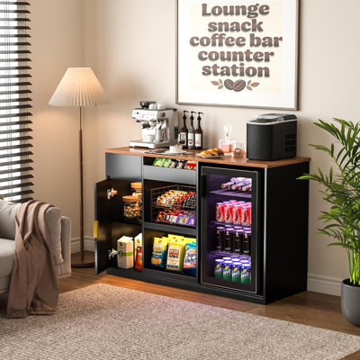 Meuble-bar à grignotines avec espace réfrigérateur, organisateur de collations avec rangement pour cinéma maison