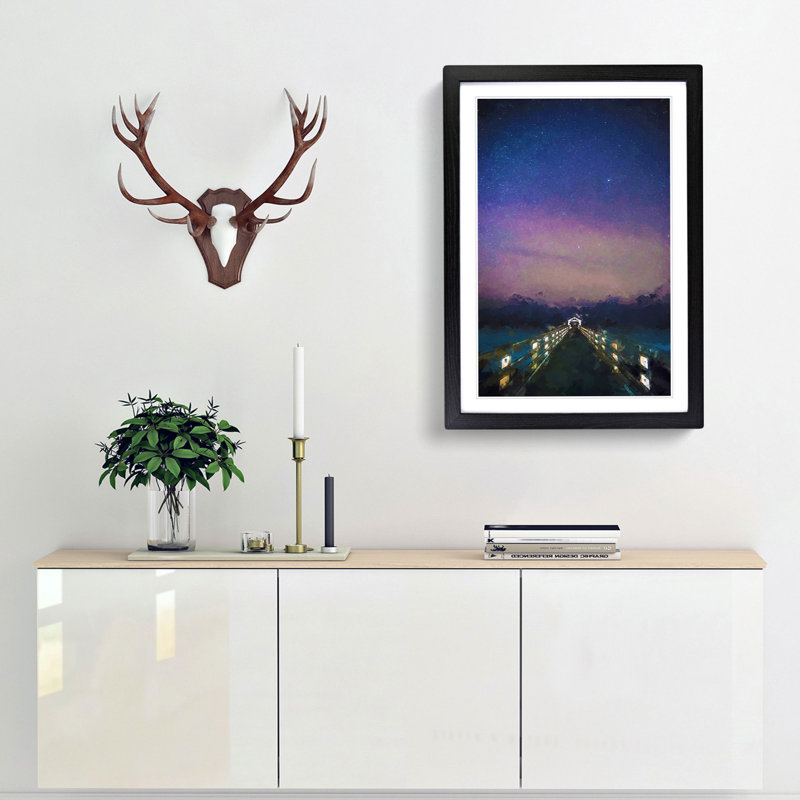 Walk the Pier to the Milky Way in Abstract - Picture Frame Graphic Art Print, 60cm H x 40cm W x 2cm D, Black