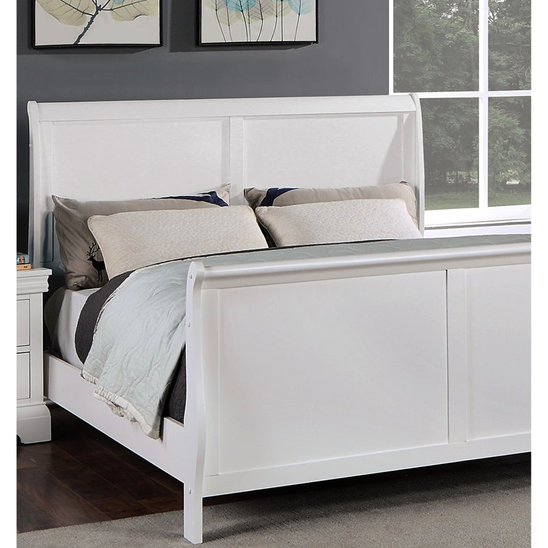 Lit double en contreplaqué blanc avec design et pieds de chambre à coucher de couleur, Lit double