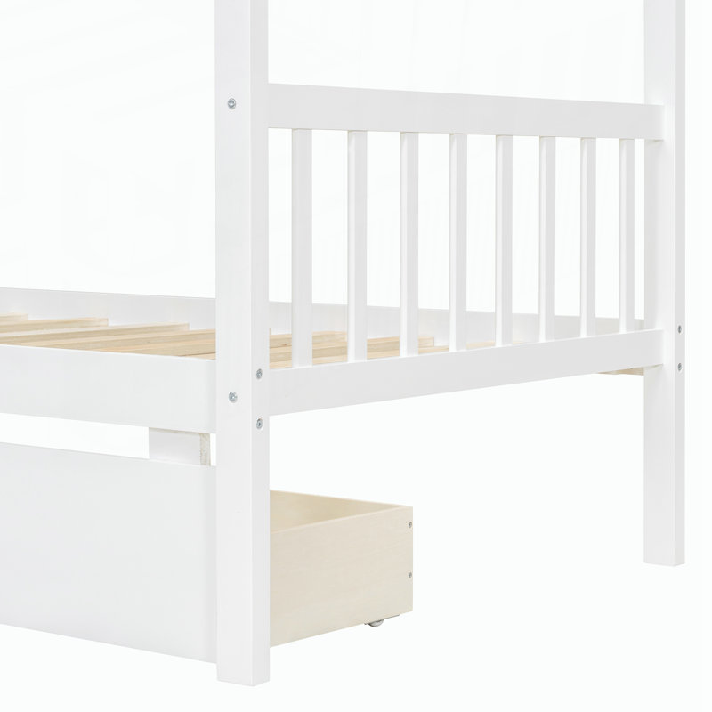 Lit simple en bois avec tiroirs, White