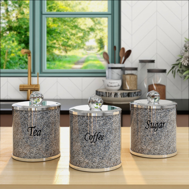 Set 4 of Stainless Steel Tea Coffee Sugar Kitchen Canister - China Glass  Bottle, Glass