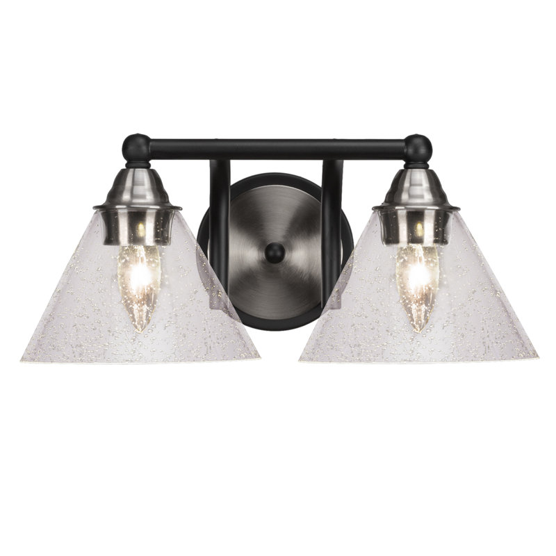 Barre d'éclairage de salle de bain 2 lumières Michell, Noir mat / nickel brossé, Mousseline blanche