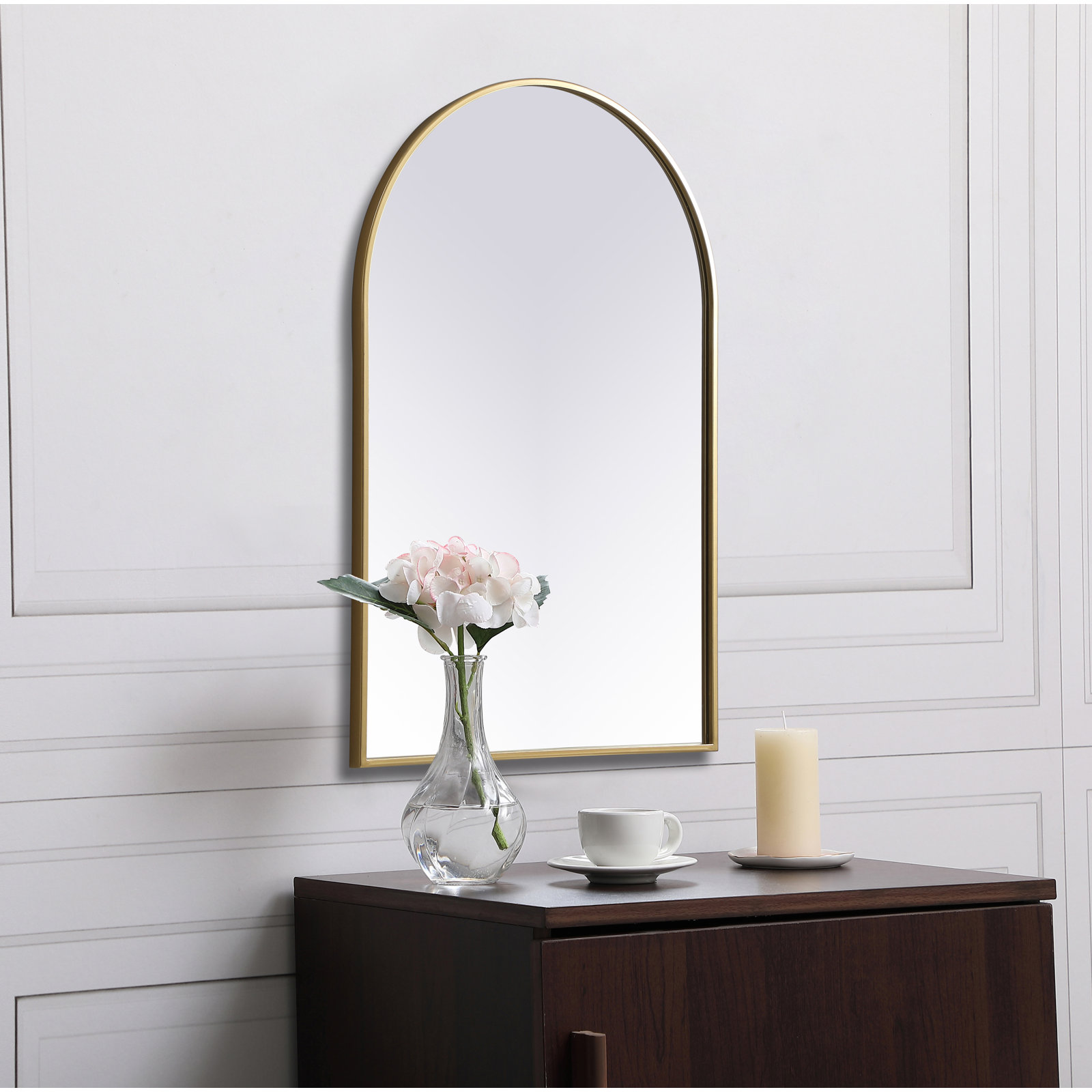 Sabine Metal Arch Wall Mirror, Brass, 36" x 24"