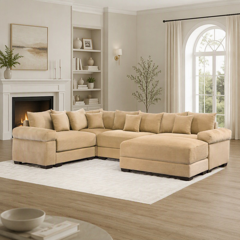 Canapé d'angle modulaire surdimensionné Cloud, convertible avec pouf, en velours côtelé de qualité supérieure, design ergonomique, montage facile, pour salons et chambres à coucher