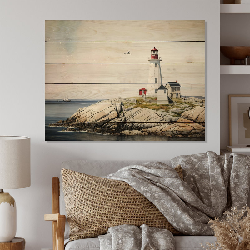 Phare de l'océan I - impression sur bois sans cadre, H 12 po x l 20 po x P 1 po