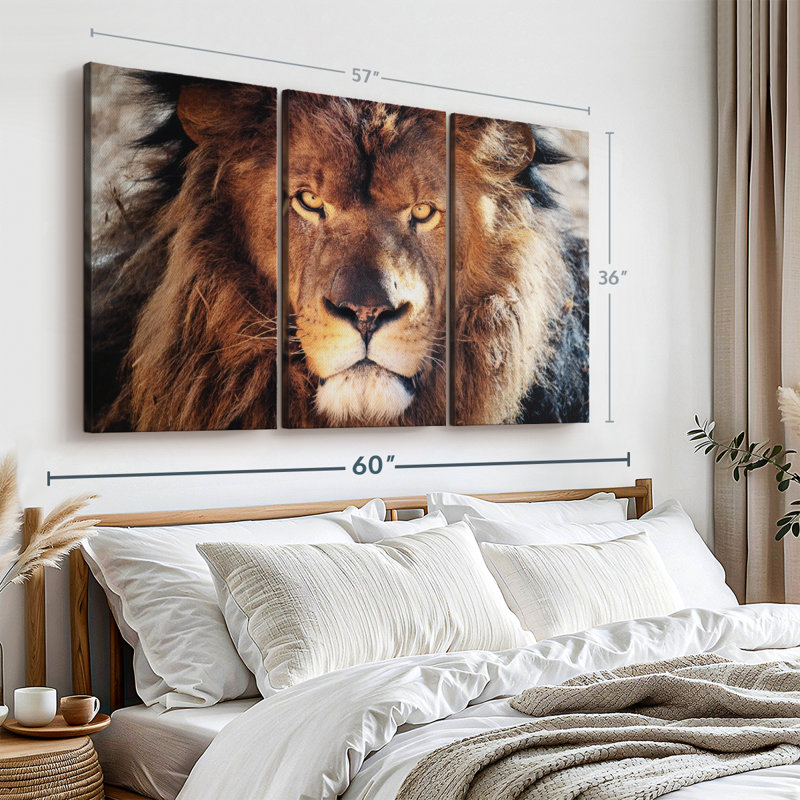 " Tough Lion Head " 3 - Pieces on, 36" H x 57" W x 1.25" D