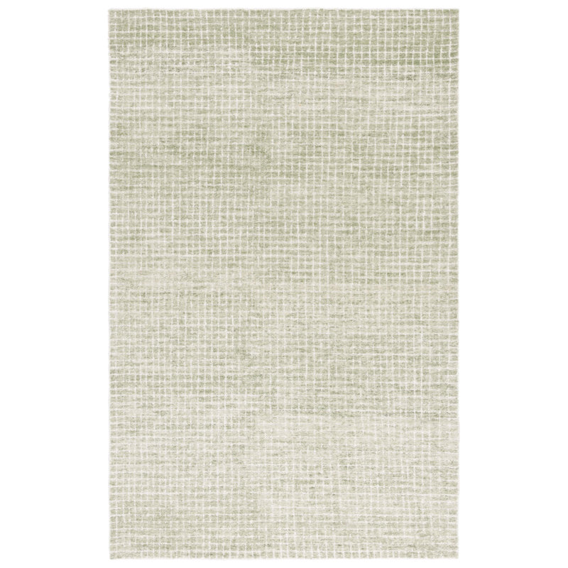 Genre 351 Hand Tufted Wool; Cotton Geometric Rug in Green/Ivory, Rectangle 5' x 8'