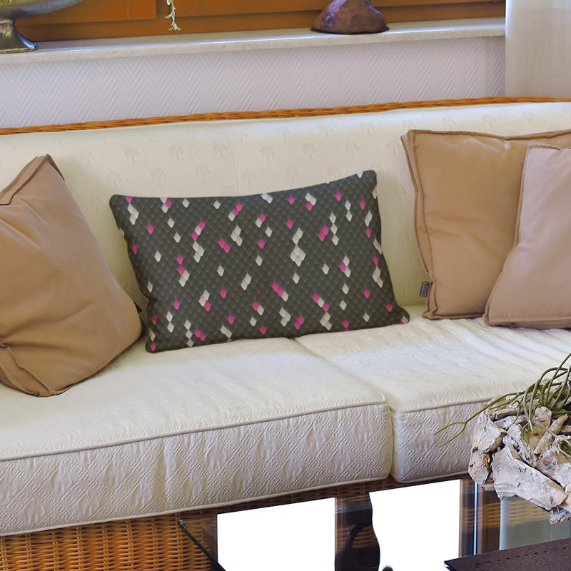 Housse de coussin lombaire à échelles serpent, Noir / Rose, Polyester sergé