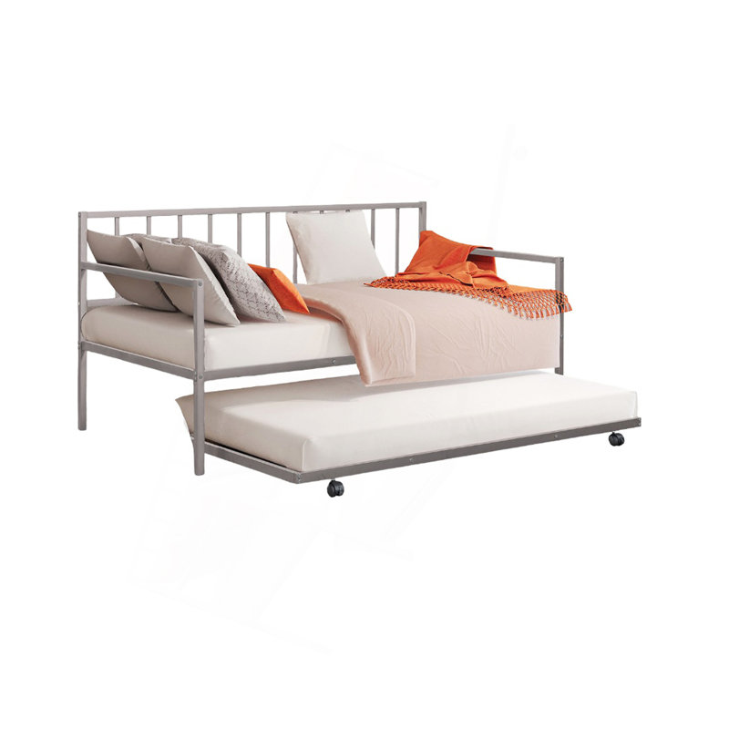 Lit de jour contemporain en métal avec couchette et structure en métal, Argent
