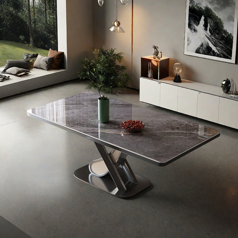 Table de salle à manger unique en pierre frittée, H 29,53 po x L 78,74 po x l 35,43 po, Gris