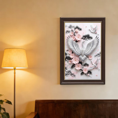 Art mural antique sur toile encadré doré pour le salon, la chambre à coucher, le bureau ou le vestibule - décoration murale décorative avec fleur de grue