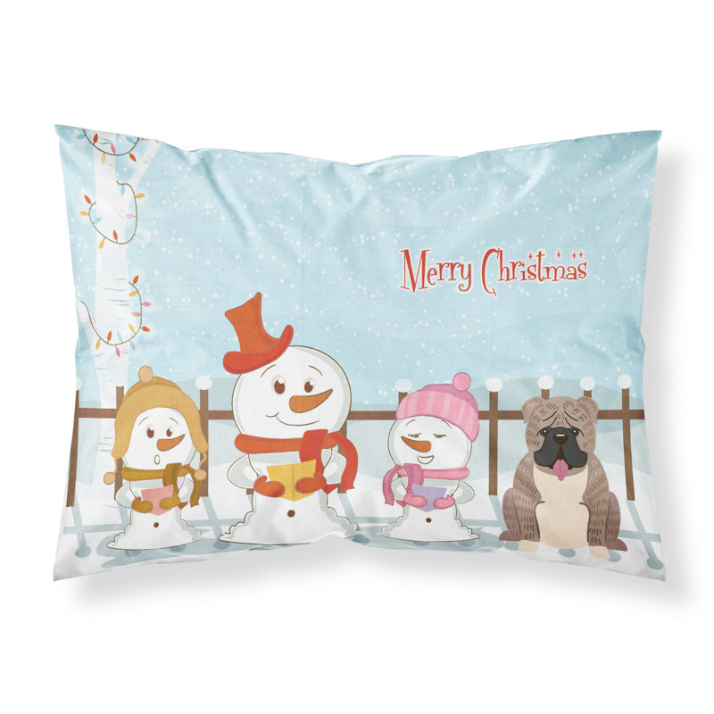 Taie d'oreiller Merry Christmas Merry Christmas, Bouledogue anglais bringé gris et choristes