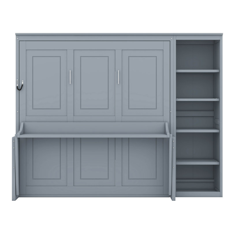 Grand lit escamotable, lit escamotable avec bureau, tablettes de rangement, lit escamotable, peu encombrant pour chambre d'amis ou bureau