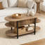 Table basse à plateau relevable avec rangement caché, table centrale moderne ovale cannelée avec rangement à 3 niveaux, fabrication robuste en bois aggloméré pour le salon et les petits espaces