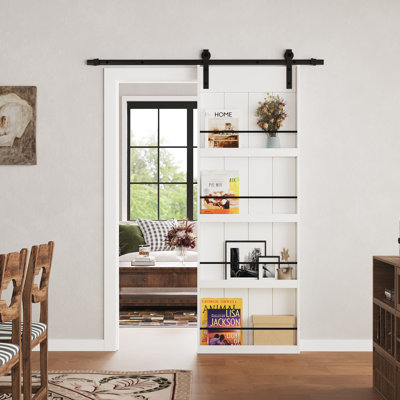 84"H x 30"W Solid Wood and Finish Surface Bookshelf Style Barn Door with Mounting Hardware Kit