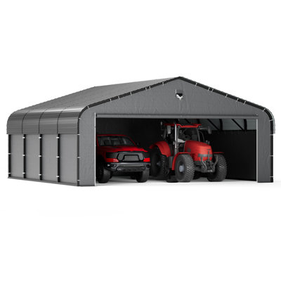 20 Ft. W x 20 Ft. D Heavy-Duty Metal Carport with Galvanized Roof & Fabric Walls, Solar Light, All-Weather Shelter Rated 35psf Snow - Gray