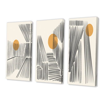 " Full Moon Mountain In Retro Landscape III " 3 - Pieces
