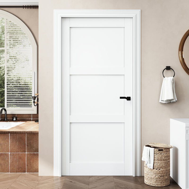 Porte standard en bois massif à 3 panneaux avec base apprêtée sans trousse de quincaillerie, 36 po x 80 po