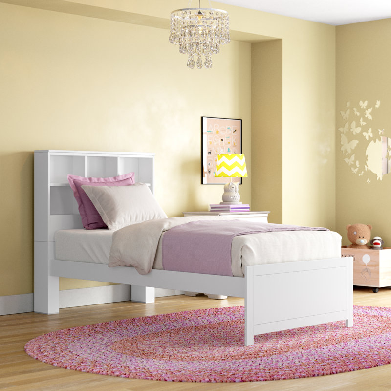 Harold 42.36" W Twin Solid and Manufactured Wood Platform Bed with Bookcase, White