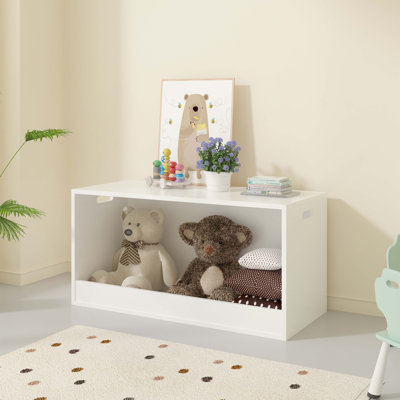 Open Toy Storage Box for Kids, White Wooden Organizer Bin for Plush Toys, Books, Nursery or Playroom Use