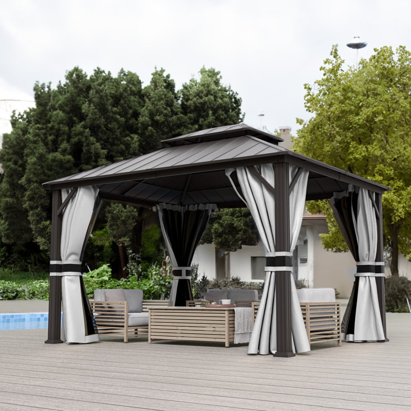 Pavillon de jardin permanent en métal L 12 pi. D Pavillon de jardin en aluminium, gris