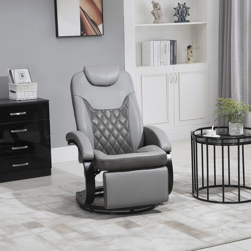 Homcom Pu Recliner Armchair With Footrest, Headrest, And Round Steel/Wood Base