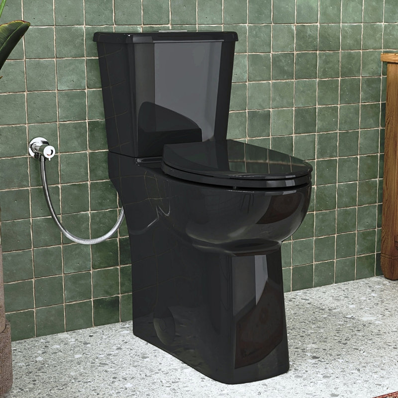 21 Inch Glossy Black Two-Piece Extra Tall Skirted Toilet, Los Flexi High Toilet for Seniors, Elongated Bowl, Water-Saving 1.1/1.28 GPF Dual Flush, Soft-Close Seat, 12" Rough-In