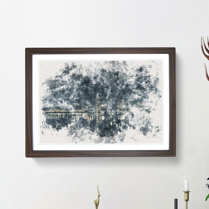 Perth City Skyline Australia at Night - Framed Print, 45cm H x 63cm W x 2cm D, Walnut Framed