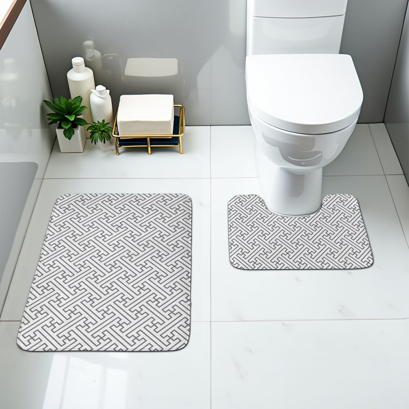  Ensemble de tapis de salle de bain gris et blanc 2 pièces