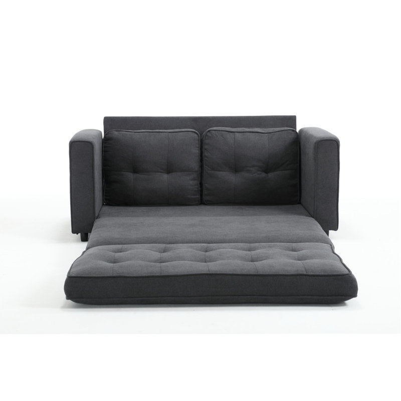 Lit futon à 3 volets, canapé-lit convertible gris foncé, peu encombrant, sac de rangement latéral en tissu de velours gris pour le salon