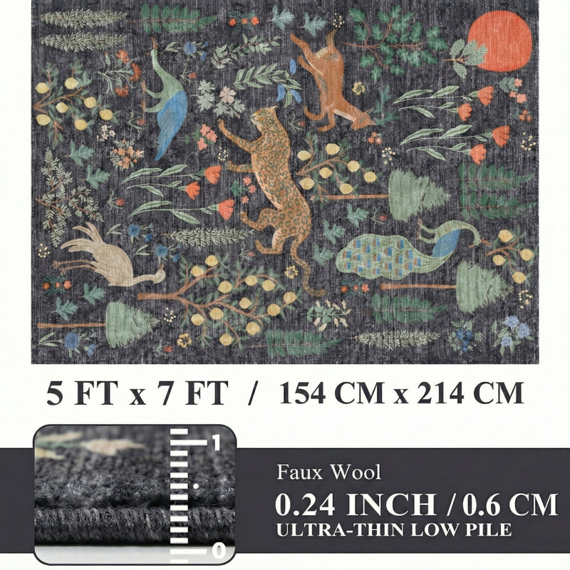 Tapis lavable à la machine Jungle, Noir, Rectangle 5 pi x 7 pi