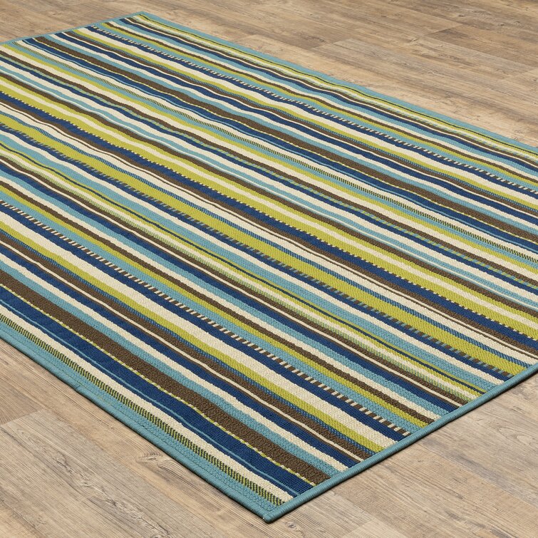 Indoor Door Mat Beige & Blue Stripes - Colorful Sisal Rug