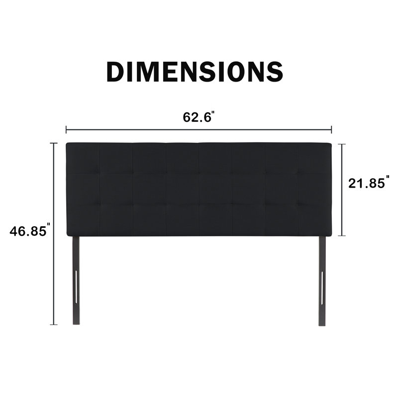 Keymond Classic Tufted Adjustable Upholstered Full Size Headboard in Linen Fabric, Metal Legs, Black